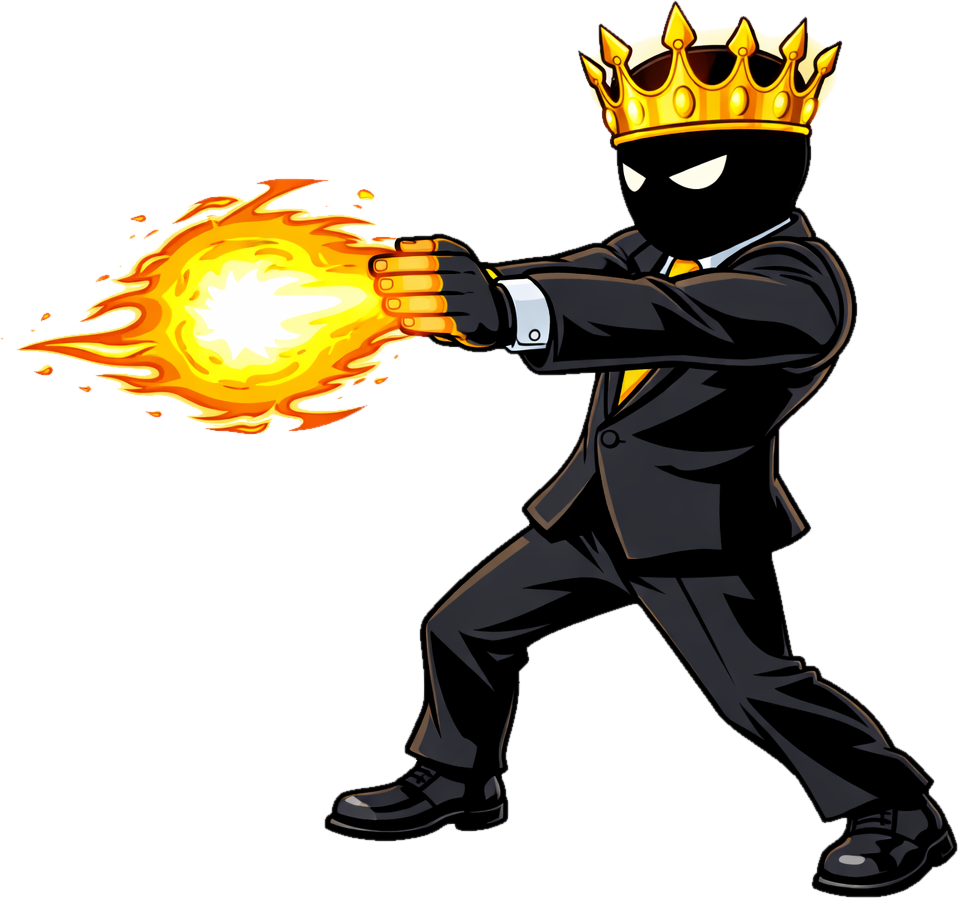 The Cabal: a black-suited silhouette in a gold crown, throwing a fireball